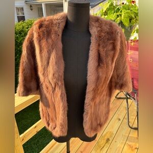 Vintage Mink Fur Stole Cape Wrap Shrug Light Brown - Needs Repair